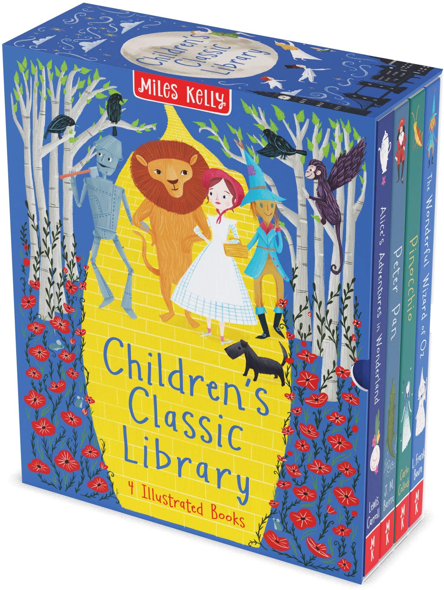 Miles Kelly Publishing Ltd Children’s Classic Library 4 Book Slipcase Gift Set – Alice’s Adventures in Wonderland, Peter Pan, Pinocchio & The Wonderful Wizard of Oz   Kids Class