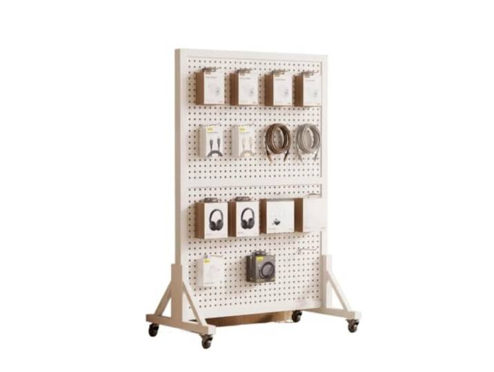 ZGCrumphant Stecktafel-Präsentationsständer mit Rollen Freistehend mit perforierten Haken auf Rädern(White 90x120cm)