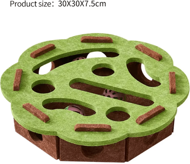 Inspire Curations MazePaws Interactive Felt Cat Puzzle Box With Bell Ball Toy green round 1