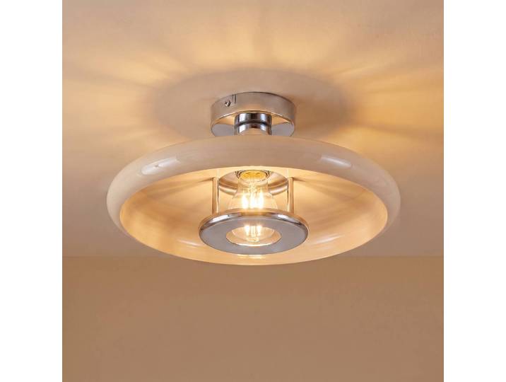Plafondlamp Branford, dimbaar, crème / amber, Woon-/ Eetkamer, metaal, Vintage, plafondlamp