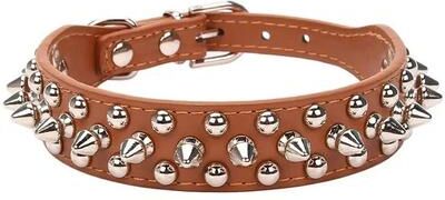 Uplift Treasures Adjustable PU Leather Spiked Dog Collar Punk Rivet Neck Strap For Small Dogs And Cats khaki xl