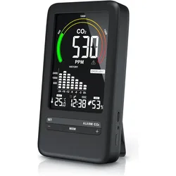 Brandson CO2 Messgerät, Thermometer + Hygrometer, Schwarz