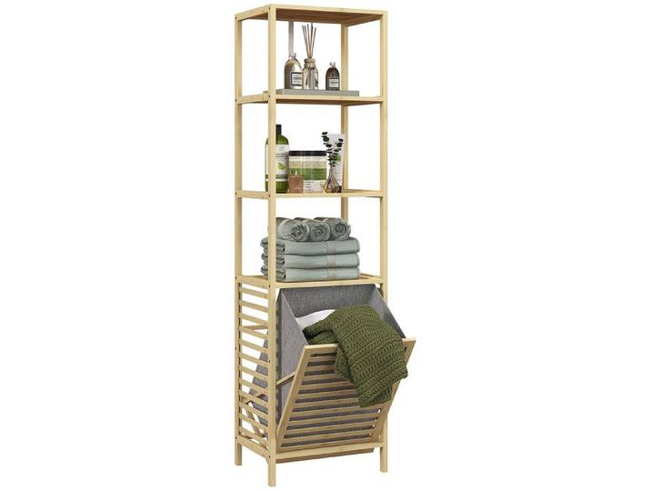 HOMAIRE Colonne de salle de bain étagère haute avec panier à linge en bambou 44x33x160 cm naturel