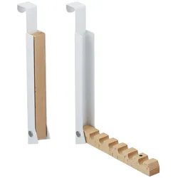 Relaxdays Türgarderobe klappbar 2er Set, zum Einhängen, Türhaken 6 Kleiderbügel, Metall & Holz, für 2 cm Türfalz, weiß