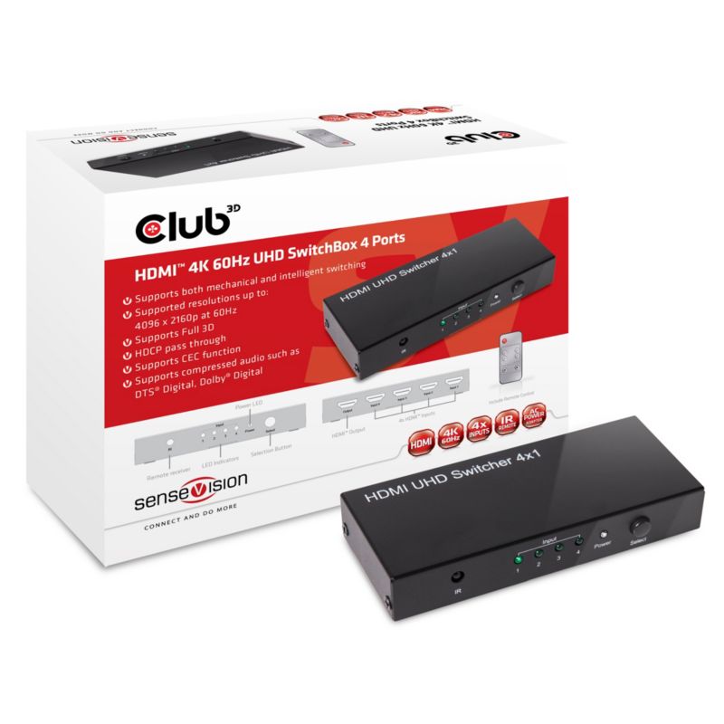 Club3D Club 3D SenseVision HDMI 2.0 4K 60Hz UHD Switchbox 4-Port CSV-1370
