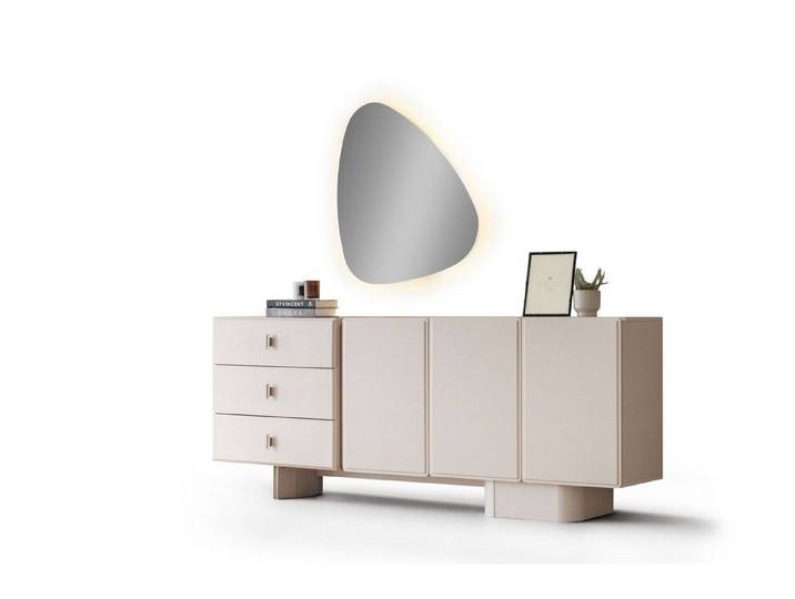 JVmoebel Konsole Modernen Konsole in Beige mit Spiegel und LED-Beleuchtung (Packung, 2 St., Konsole, Spiegel), Made in Europa