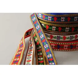 Besatzband Edelweiß mit Herzsymbol | 25 mm Breite | 25 m Rollenware | Farbauswahl | Für Trachten und zum Aufnähen