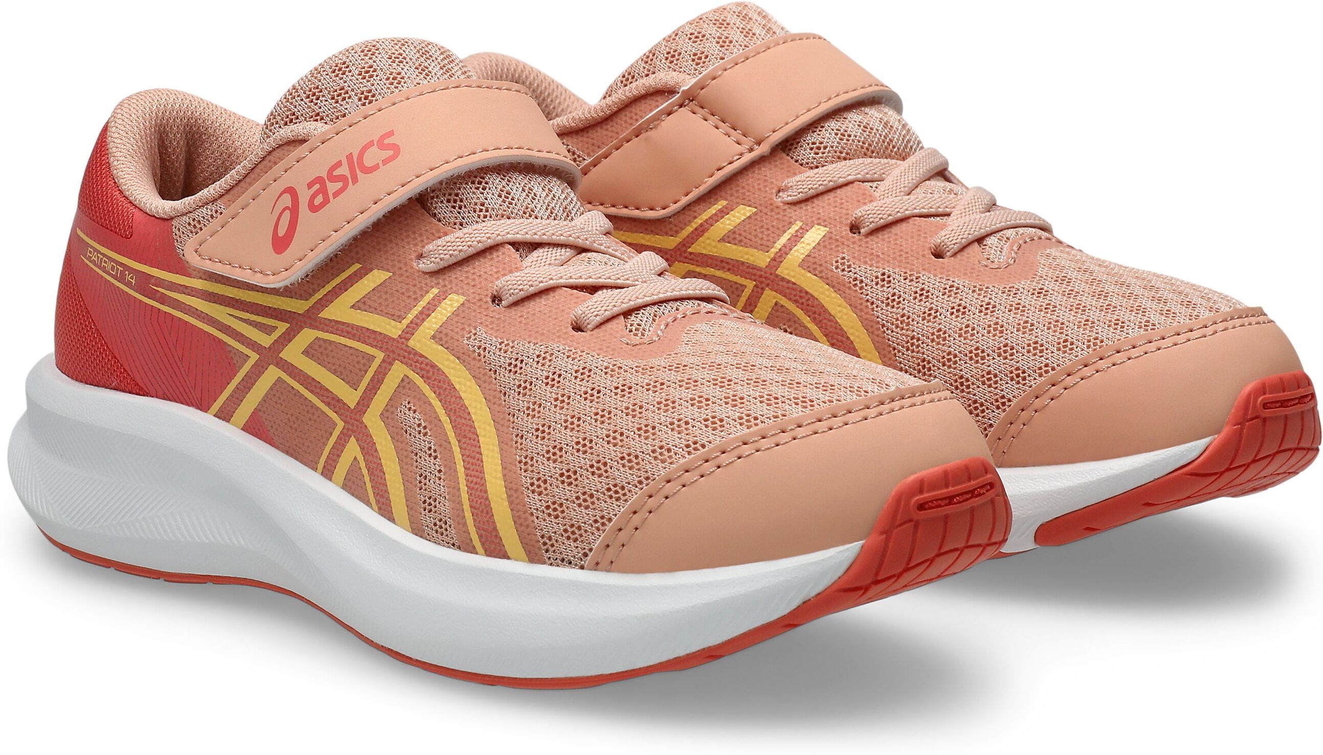 Laufschuh ASICS "PATRIOT 14 PS", Jungen, Gr. 32,5, rosa (cantaloupe, watermelon), Synthetik, Schuhe Laufschuh, für Kinder cantaloupe, watermelon 32,5