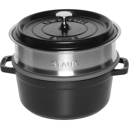 Staub La Cocotte 24cm rund, mit Dämpfeinsatz, schwarz
