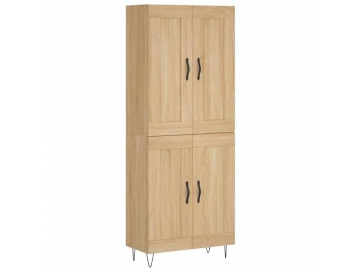 Roanoer Highboard Sonoma-Eiche 69,5x34x180 cm Holzwerkstoff Schrank 2-TLG Vielseitiger Mehrzweckschrank mit stabilen Eisenbeinen und Trenntüren für Wohnzimmer und Schlafzimmer.