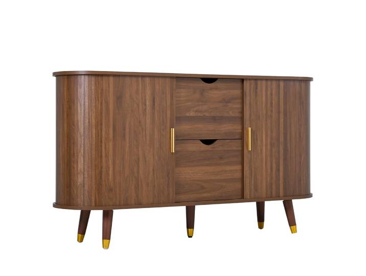 Buffet vintage effet noyer 2 portes coulissantes et 2 tiroirs