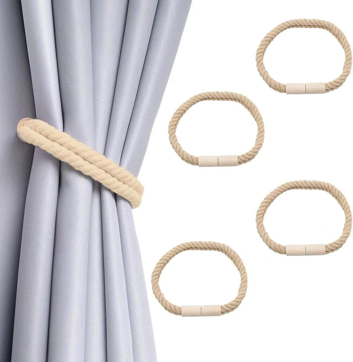 Set van 4 lichtbruine magnetische gordijnhouders van 53 cm voor het binden van gordijnen