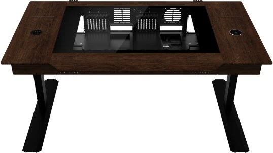 Lian Li DK07 Tischgehäuse Wood Edition, Dual-System-fähig, 2x E-ATX, höhenverstellbar - Walnuss, schwarz