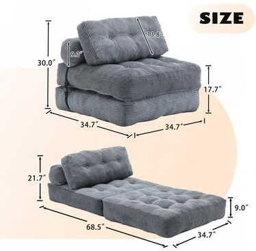 Portable Fold Out Chair Bed Comfy Floor Sofa Lounge for Living Room Bedroom