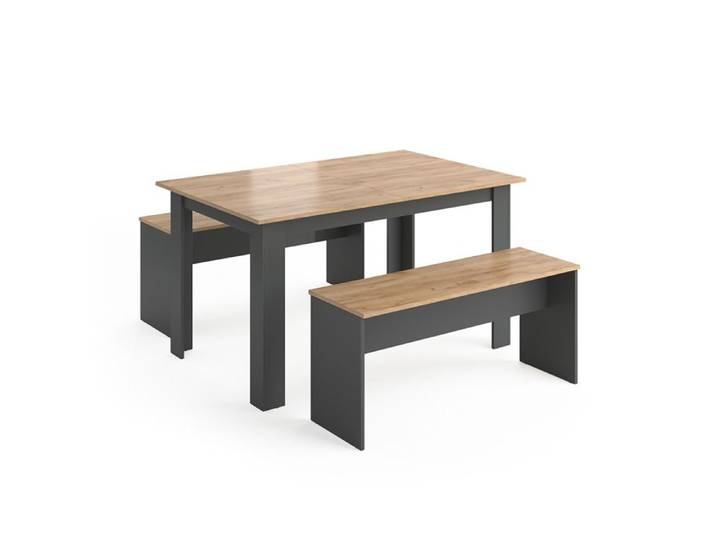 Ensemble de table à manger Sentio 137.6x92.8cm avec 2 bancs Anthracite/Chêne de force doré Vicco 36686