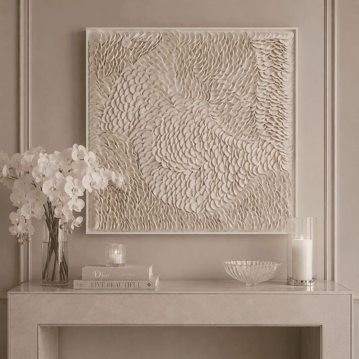 Remy Cream Textured Wall Art in Acrylic Frame