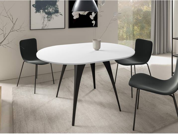 MIRJAN24 Tisch Carmina 100, Ausziehbar, Industrial, Rund, Beine aus Stahl, Esszimmertisch, Loft (Farbe: Schwarz / Arktisches Weiß)