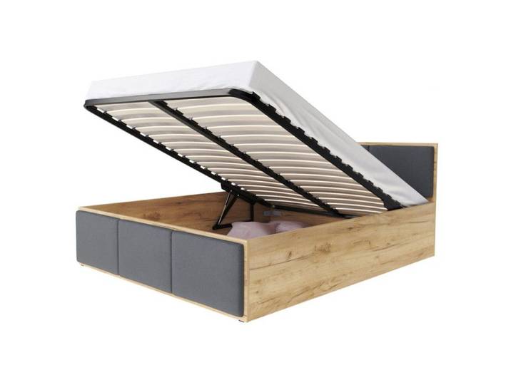 Lit coffre Panama T 140x200 - Sommier inclus Chêne - gris foncé