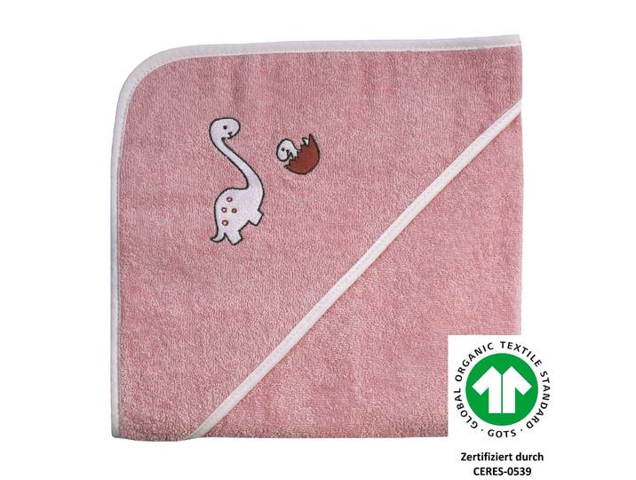 Kapuzenhandtuch WÖRNER Dinofamilie , rosa, B:100cm L:100cm, Frottee, Frottee, Handtücher, Kapuzenhandtuch, Biobaumwolle, mit Kapuze, maschinenwaschbar, trocknergeeignet