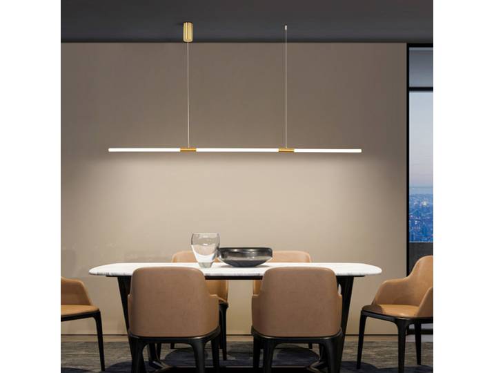 Placage de cuivre moderne LED lustres salon salle d'étude lustre en forme unique Tube acrylique Led éclairage intérieur lustre