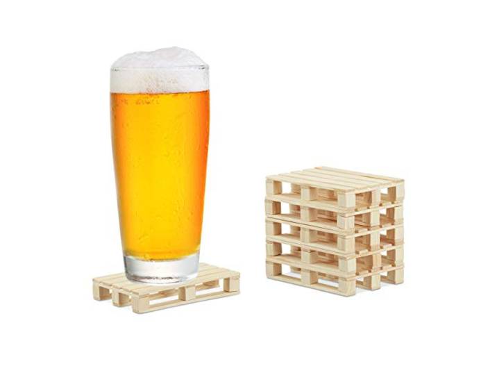 Relaxdays Dessous de Verre Bois\, Lot de 6\, Mini palettes pour Tasses\, Verres\, Bois\, sous bock\, 2x12x8 cm\, Nature