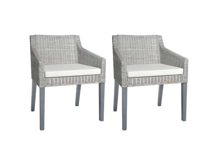 vidaXL Esszimmerstuhl vidaXL Esszimmerstühle mit Kissen 2 Stk. Grau Natur Rattan