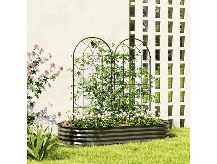 Outsunny Treillis Métal Noir 50x120cm Lot de 2 Plantes Grimpantes