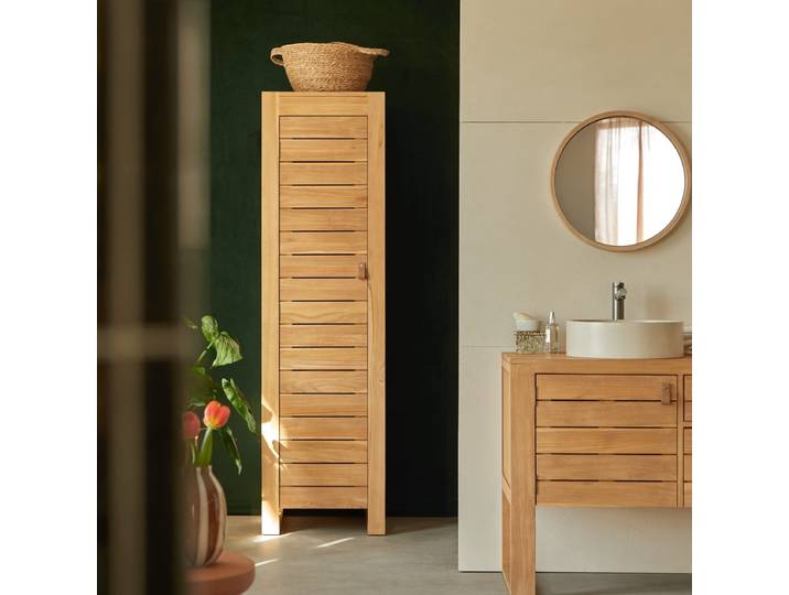 Bad-Hochschrank aus massivem Teakholz Minimalys - Natur - Teak