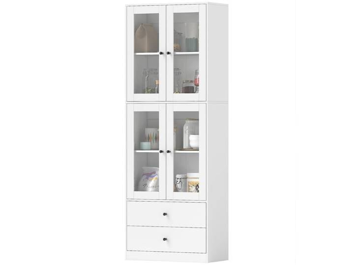 LIA Buffet haut cuisine portes vitrées tiroirs étagères réglables 59x30x170 cm blanc brillant