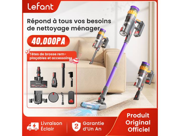 Lefant V1 Aspirateur sans fil avec 40KPA puissance d'aspiration, appareil ménager intelligent portable avec écran LED, batterie amovible et bac à poussière