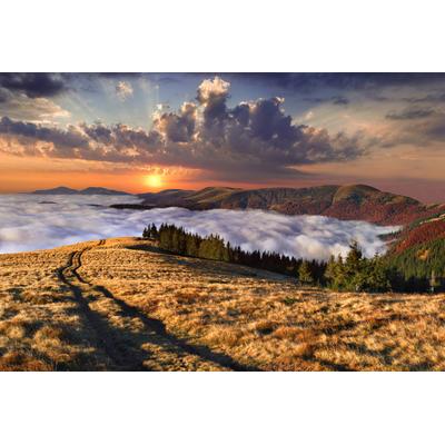 Fototapete PAPERMOON "Landschaft mit Bergen", bunt, B:4,5m L:2,8m, Vlies, Tapeten