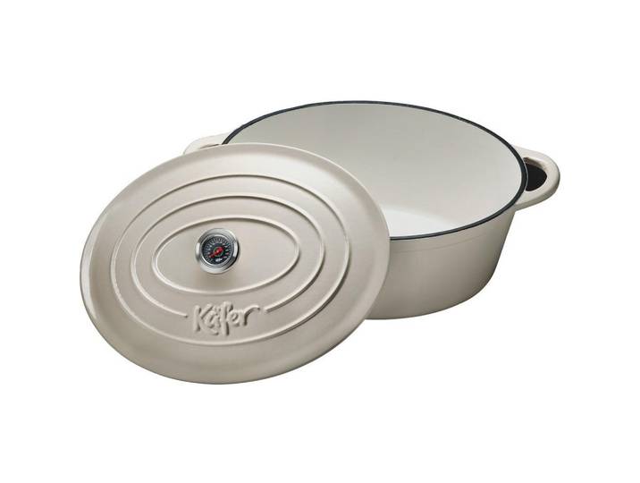 Käfer Bräter, Creme, Metall, 6,7 L, oval, backofengeeignet, nicht spülmaschinenfest,backofengeeignet, besonders hoher Rand, antihaftbeschichtet, Thermometer, Deckel hitzebeständig, Kochen, Töpfe, Bräter