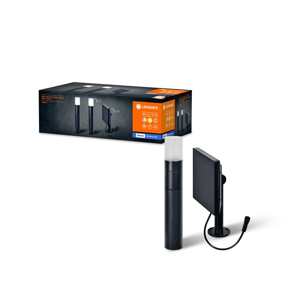 Ledvance Smart+ LED Solar-Bodenleuchte Spot Panel Zwart IP44 Ø4,8cm 45,5cm 2x1W 90lm WRGB 3000K dimbaar Bluetooth