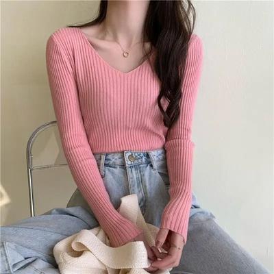 Uplifted Finds Aero Knit Casual Pullover 2026 Autumn Winter Solid Jersey Top For Women pink