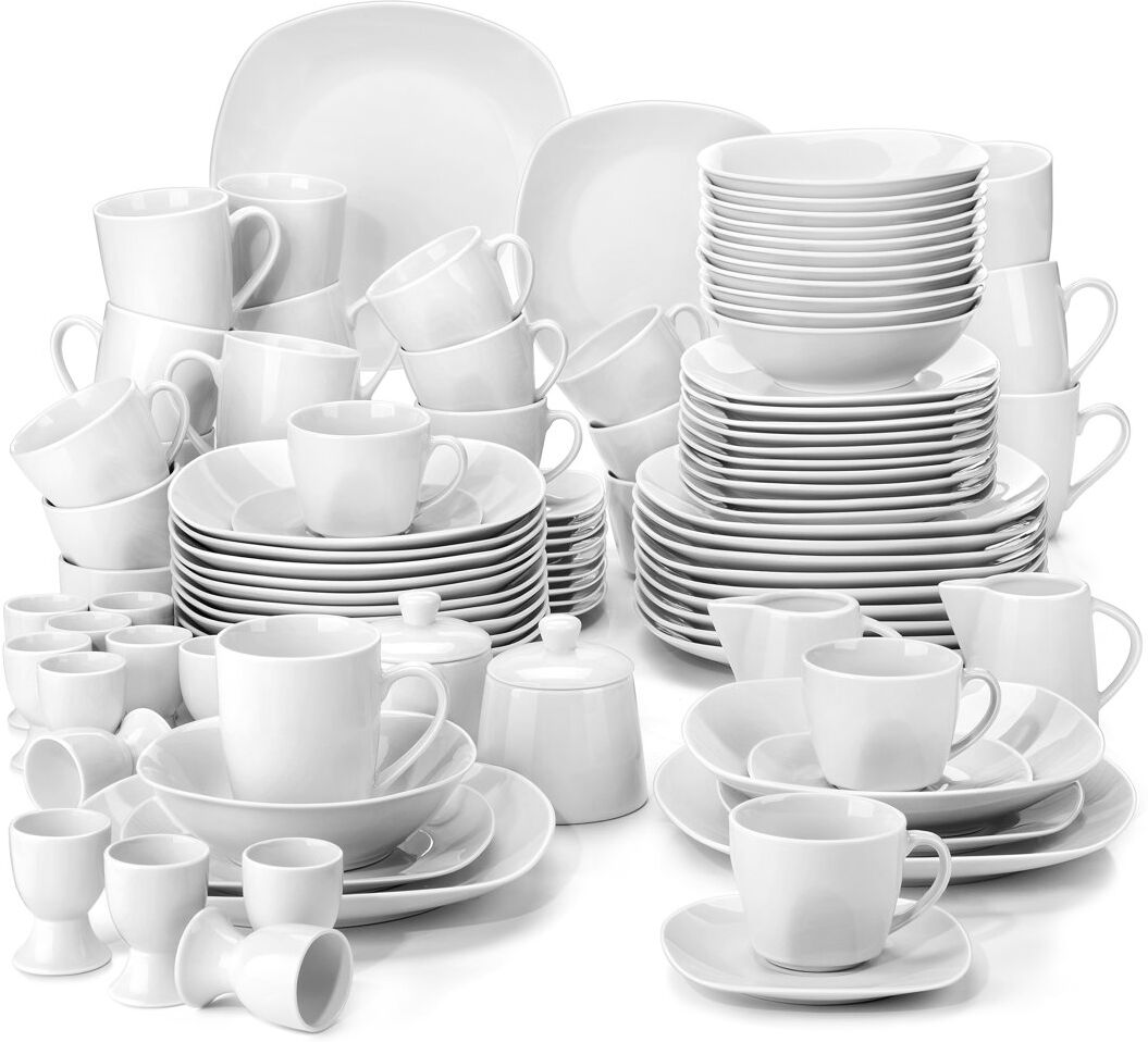 MALACASA Elisa Series, 100-Piece Ivory White Porcelain China Dinnerware Set, Service For 12 Ivy White 100
