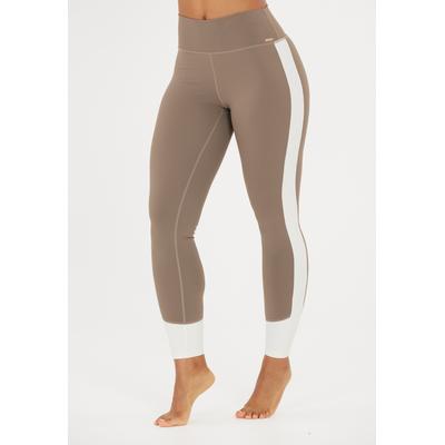 Trainingstights ATHLECIA "Lris", Damen, Gr. 34, EURO-Größen, braun (braun, weiß), 75% Polyester, 25% Elasthan, mehrfarbig, Hosen, mit Flatlock-Nähten und Schlüsseltasche