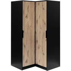 ECKSCHRANK Livo, Eckdrehtürenschrank mit 2 Türen, Schwarz+eiche Viking