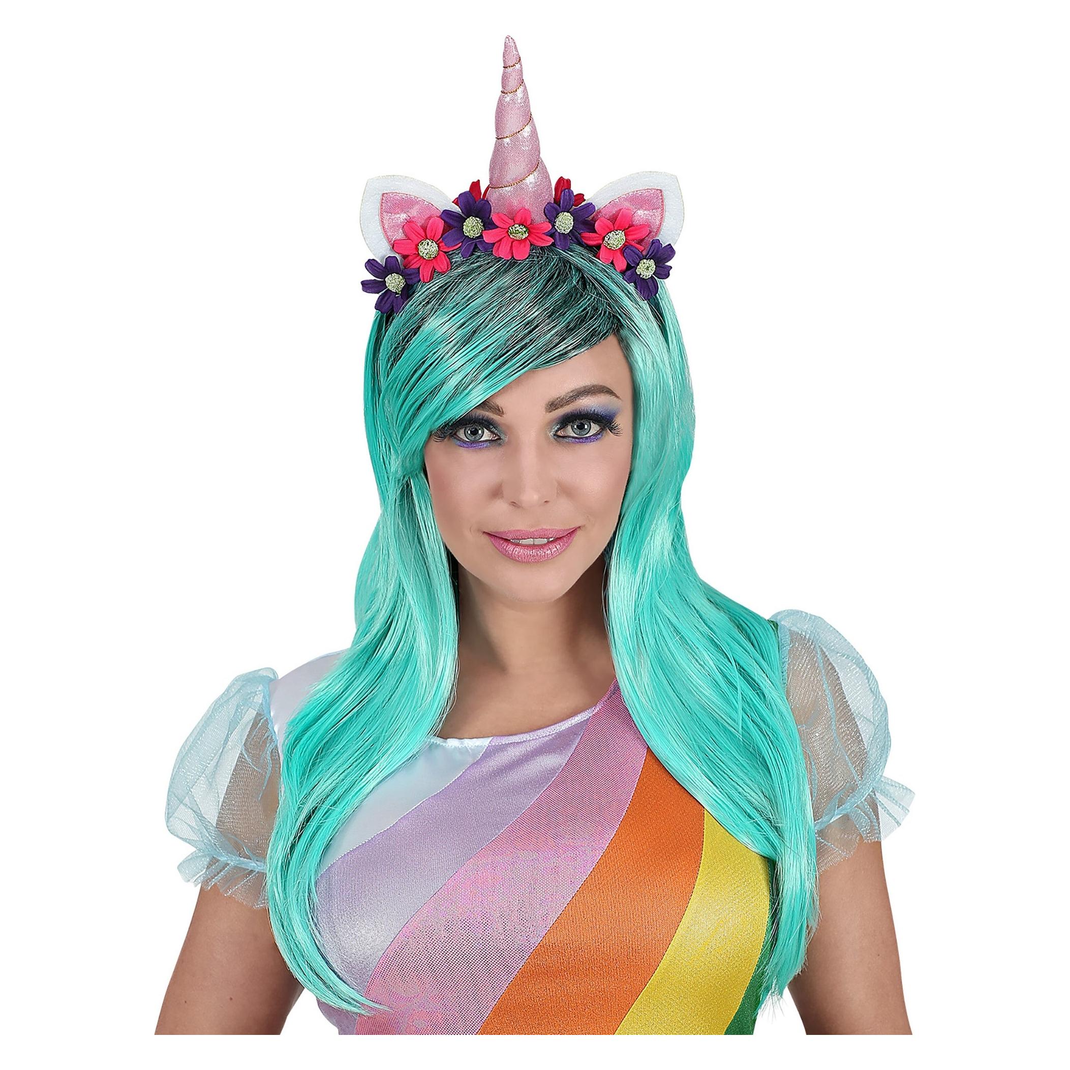 Widmann 46942 - Perücke Einhorn Fantasy, türkis, mit Haarreifen, Mottoparty, Karneval (46942)