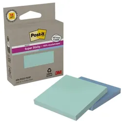 Post-it Super Sticky Recycling 2x Haftnotizen »Super Sticky 100 % Recycling Notes« 7,6 x 7,6 cm mint / blau 70 türkis