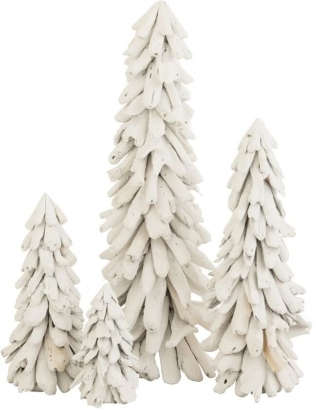 J-line Sapin de noël décoratif enneigé en bois blanc 25x25x70 cm Blanc 25x70x25cm