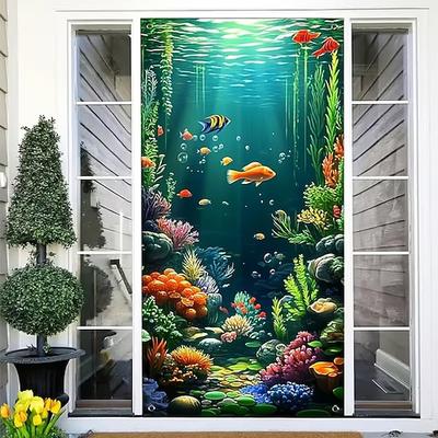 Türbanner mit Unterwasserwelt-Aquarium-Motiv, bunte Meeresfische, Korallenriff-Wanddekoration, Veranda-Dekoration