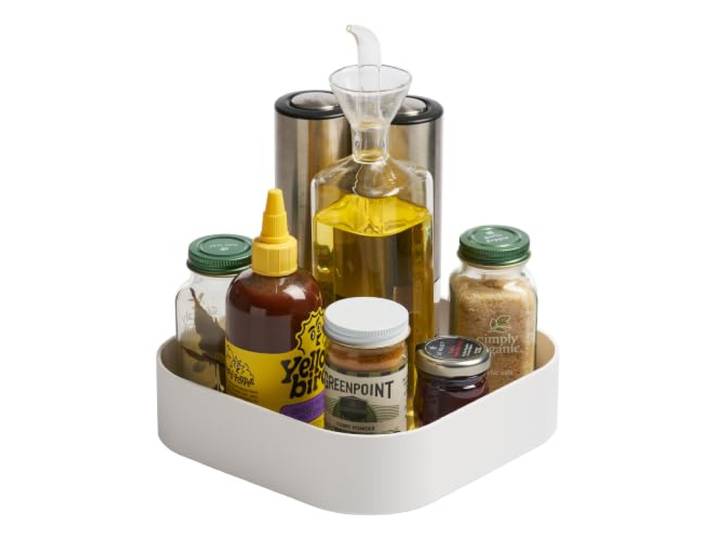 Yamazaki 2198 Tower Rotating Storage Tray\, White\, ABS Resin/Silicone\, 20 x 20 x 6.3 cm