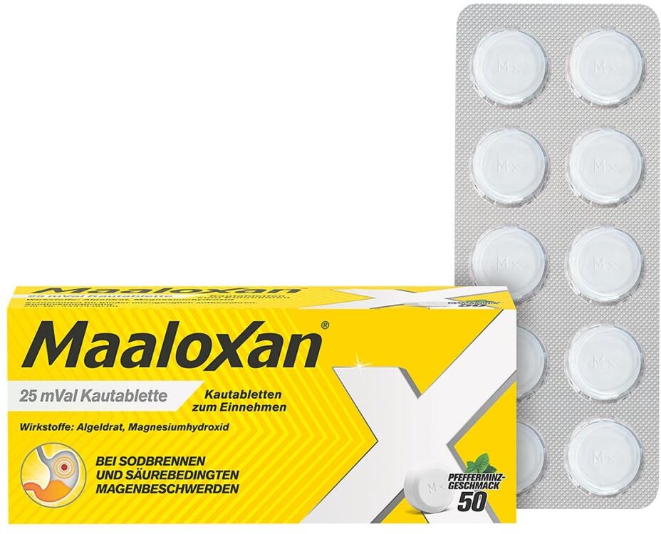 MAALOXAN Kautabletten bei Sodbrennen mit Magenschmerzen 50stk
