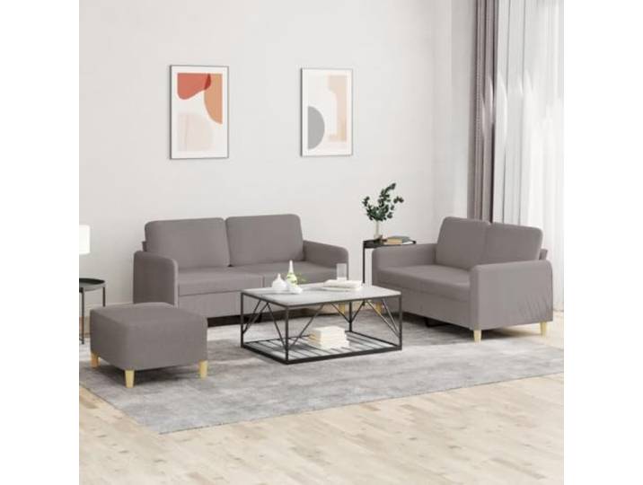 HEFZGDB 3-TLG. Sofagarnitur mit Kissen Taupe Stoff – Langlebiges Wohnzimmer Sofa Set mit Bequemer Polsterung, Robustem Gestell und Vielseitigem Hocker für Entspannung und Gemütliches