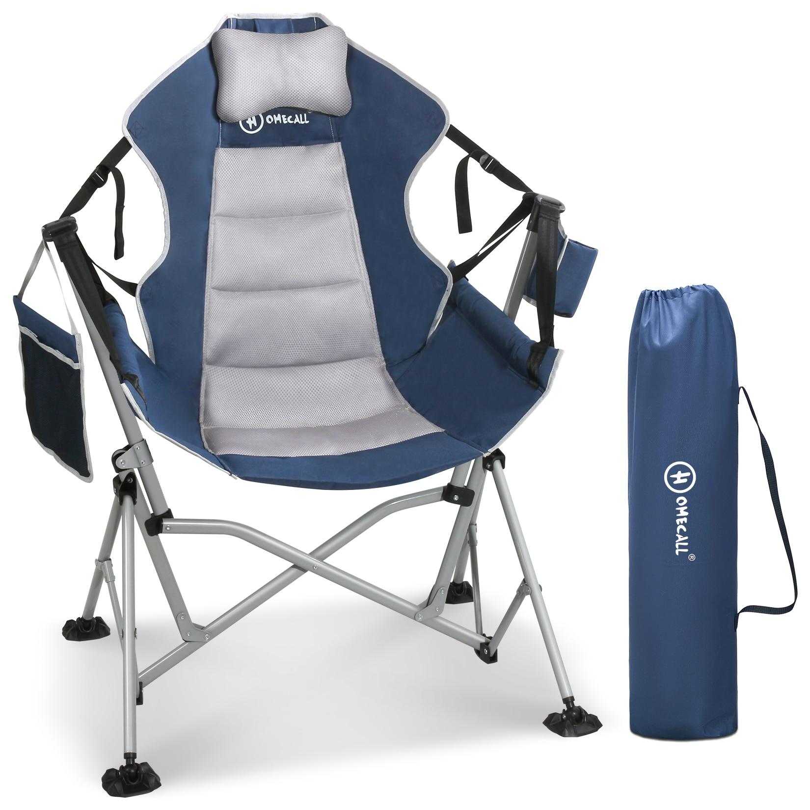 HOMECALL Campingstuhl Stühleschaukelstuhl Faltbare Hängestuhl (Biz 180 KG, mit verstellbarer Rückenlehne, Lordosenstütze und Kopfstütze), Dunkelblau