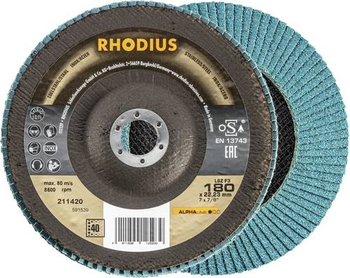 Rhodius 211420 LSZ F3 Fächerschleifscheibe Körnung (num) 40 Edelstahl, Stahl 10St.
