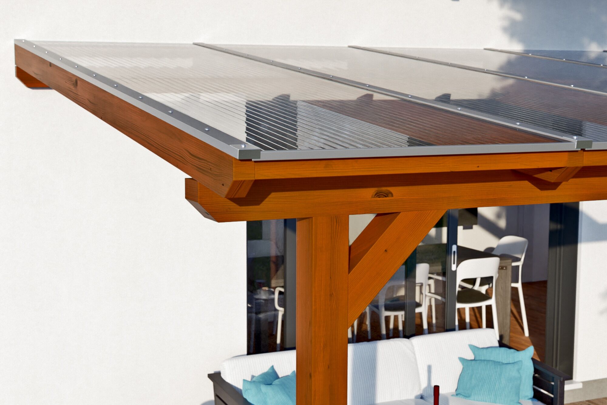 Terrassendach SKANHOLZ "Andria", braun (nussbaum), B:434cm T:250cm, Polycarbonat (PC), Terrassenüberdachungen, Leimholz