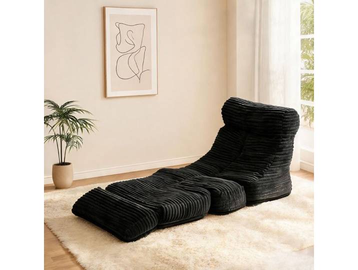 Pouf-lit modulable en flanelle deep black 2-en-1 siège et méridienne ergonomique pour intérieur contemporain