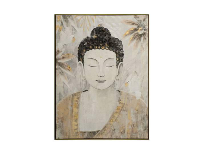 Handbemaltes, gerahmtes Bild „Buddha mit Tauben“ 92.5 x 122.5 cm Multicolor Crea Collection