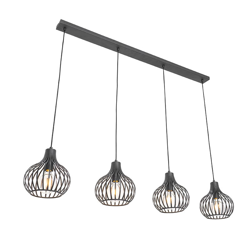 Qazqa Moderne Hanglamp Zwart 4-Lichts - Hoogte Verstelbaar